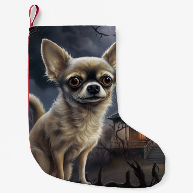 chihuahua Halloween Scary  Small Christmas Stocking (Front)