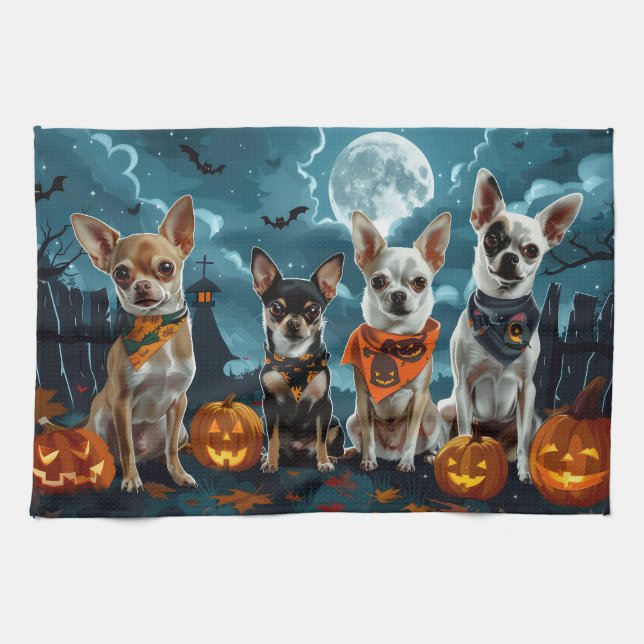 Chihuahua Halloween Spooky Kitchen Towel (Horizontal)