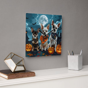 Chihuahua Halloween Spooky Square Wall Clock