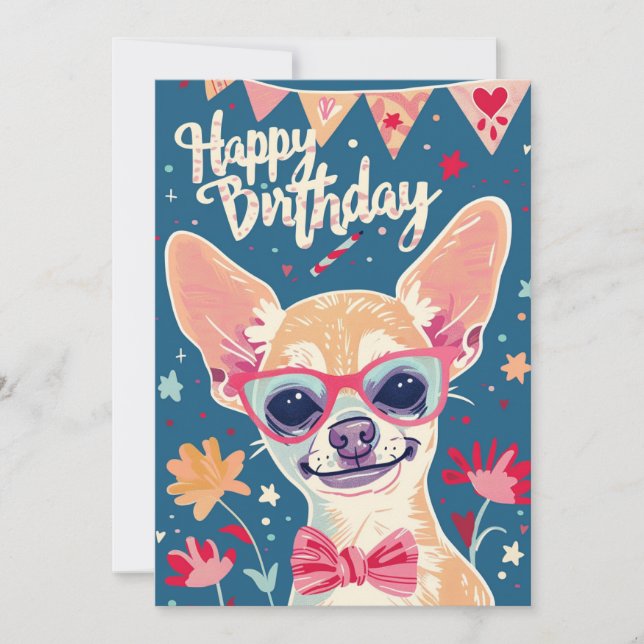 Chihuahua Happy Birthday  Holiday Card (Front)