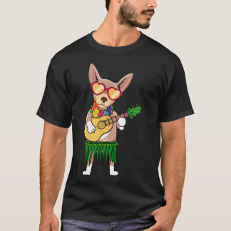 Chihuahua Hawaiian Costume Playing Ukulele Summer  T-Shirt