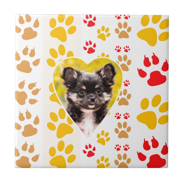 Chihuahua Heart Paw Prints Tile (Front)