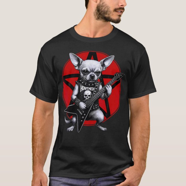 Chihuahua Heavy Metal Guitar Rock Dog Lover T-Shirt (Front)