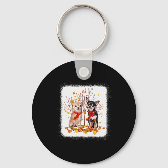 Chihuahua Hello Autum Fall Leaves Dog Lovers Chihu Keychain (Front)