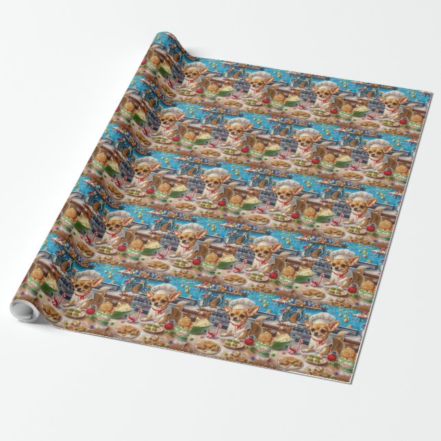 Chihuahua Holiday Baking: Festive Christmas Wrapping Paper (Unrolled)
