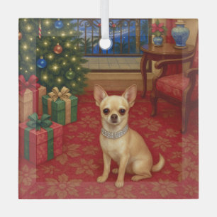 Chihuahua Holiday  Glass Ornament