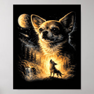 Chihuahua howling to the moon 90s retro dog meme poster