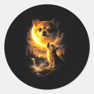 Chihuahua howling to the moon funny dog vintage 90 classic round sticker
