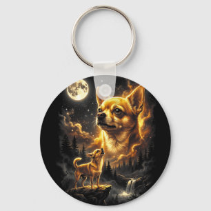 Chihuahua howling to the moon retro vintage 90s keychain