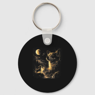 Chihuahua howling to the moon vintage 90s retro keychain