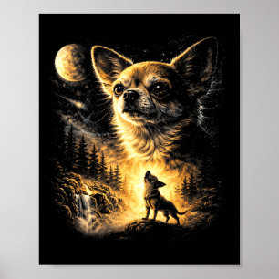 Chihuahua howling to the moon vintage 90s retro poster