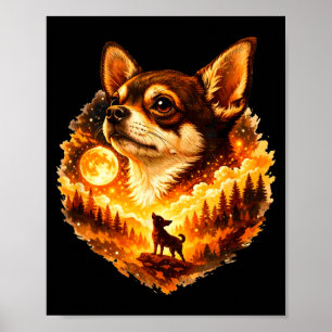 Chihuahua howling to the moon vintage 90s retro poster