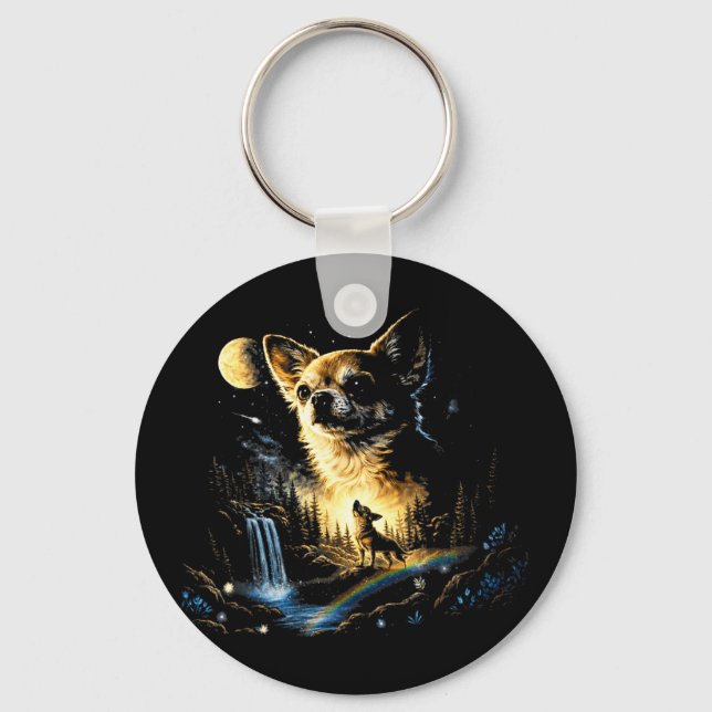 Chihuahua howling to the moon vintage funny keychain (Front)