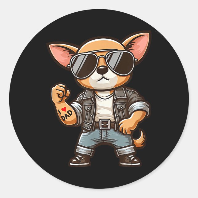 Chihuahua I Love Dad Funny Dog Tattoo  Classic Round Sticker (Front)