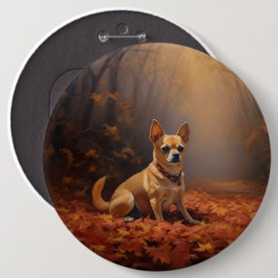 Chihuahua in Autumn Leaves Fall Inspire 6 Inch Round Button