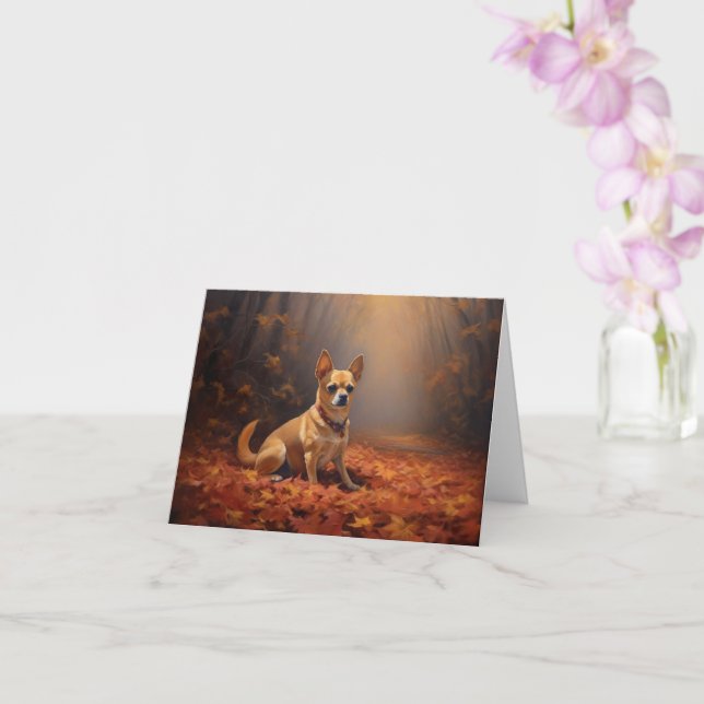Chihuahua in Autumn Leaves Fall Inspire  Card (Orchid)