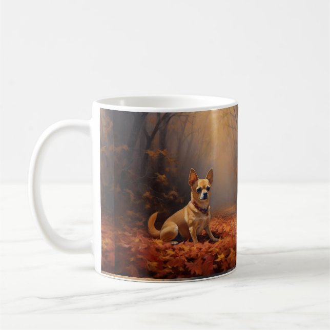 Chihuahua in Autumn Leaves Fall Inspire  Coffee Mug (Left)