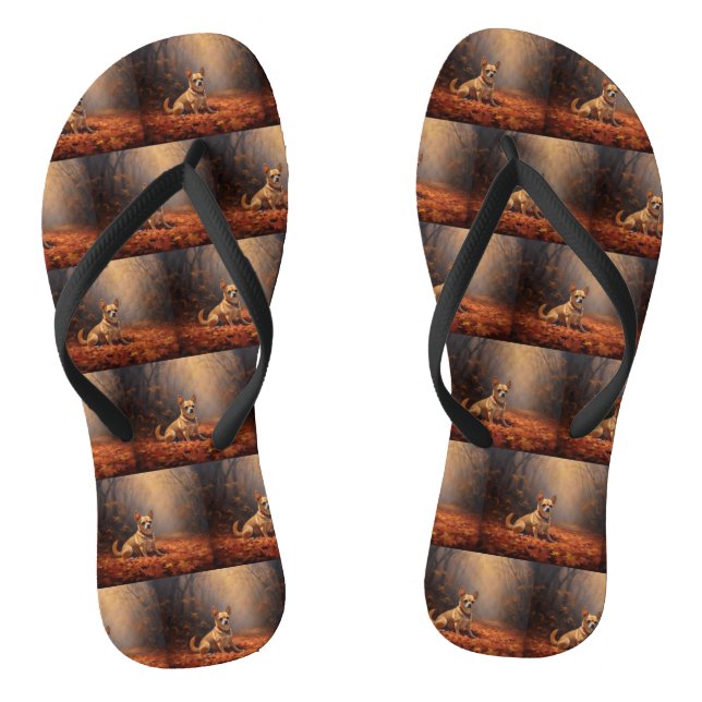 Chihuahua in Autumn Leaves Fall Inspire  Flip Flops (Footbed)