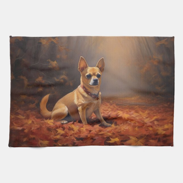 Chihuahua in Autumn Leaves Fall Inspire  Kitchen Towel (Horizontal)