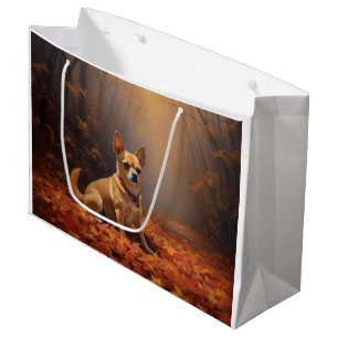Chihuahua in Autumn Leaves Fall Inspire Large Gift Bag
