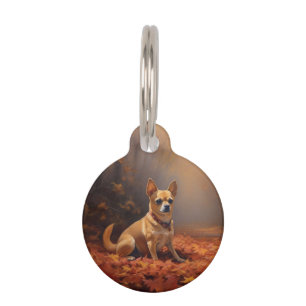 Chihuahua in Autumn Leaves Fall Inspire  Pet Tag