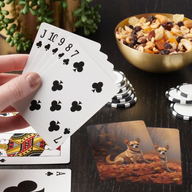 Chihuahua in Autumn Leaves Fall Inspire  Playing Cards (In Situ)