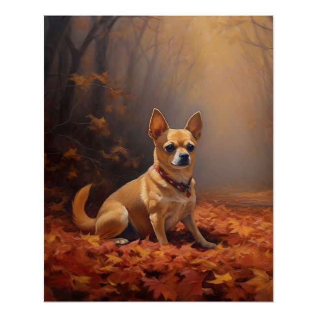 Chihuahua in Autumn Leaves Fall Inspire  Poster (Front)