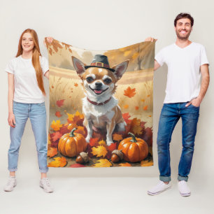 Chihuahua In Autumn Leaves Thanksgiving Art Fleece Blanket
