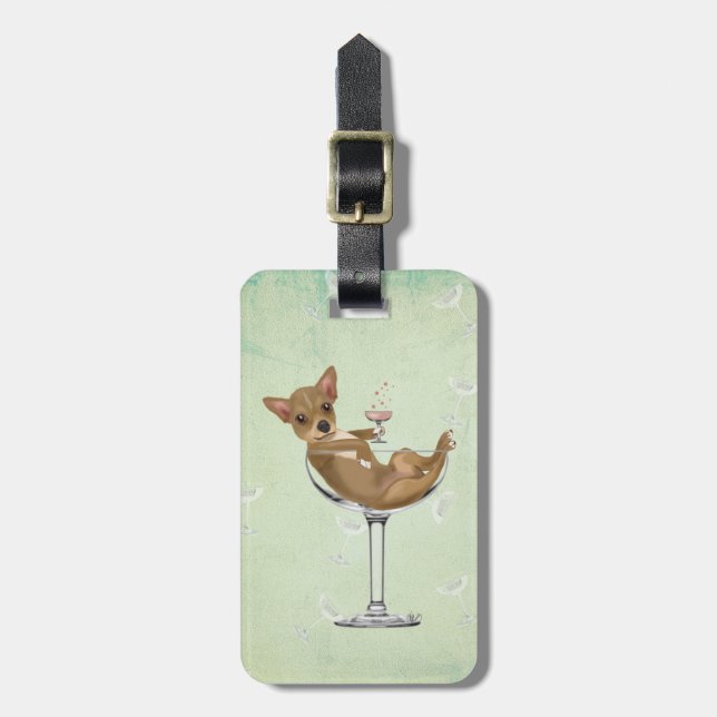Chihuahua in Cocktail Glass Luggage Tag (Front Vertical)