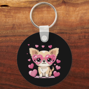Chihuahua in Heart Sunglasses Cute Dog Love Theme Keychain