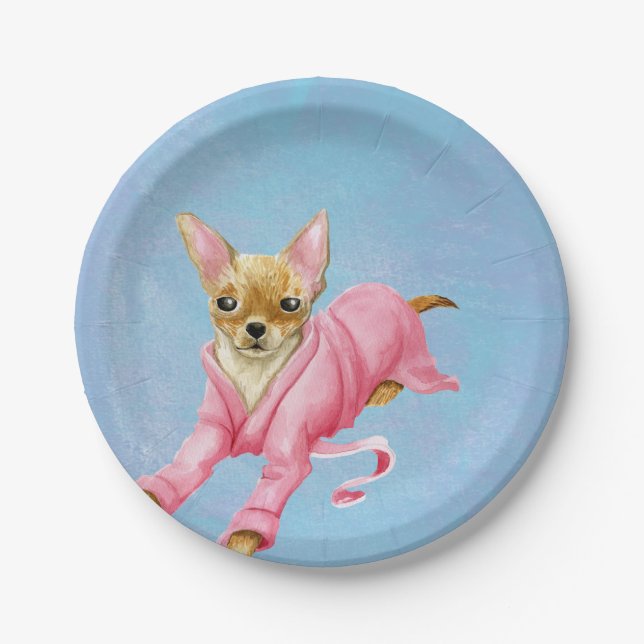 Chihuahua in Pink Bathrobe Paper Party Plates (Front)
