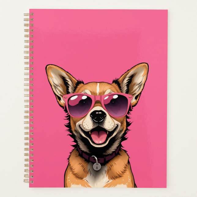 Chihuahua in sunglasses Planner - Pink (Front)