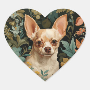 Chihuahua in the Style of William Morris Heart Sticker