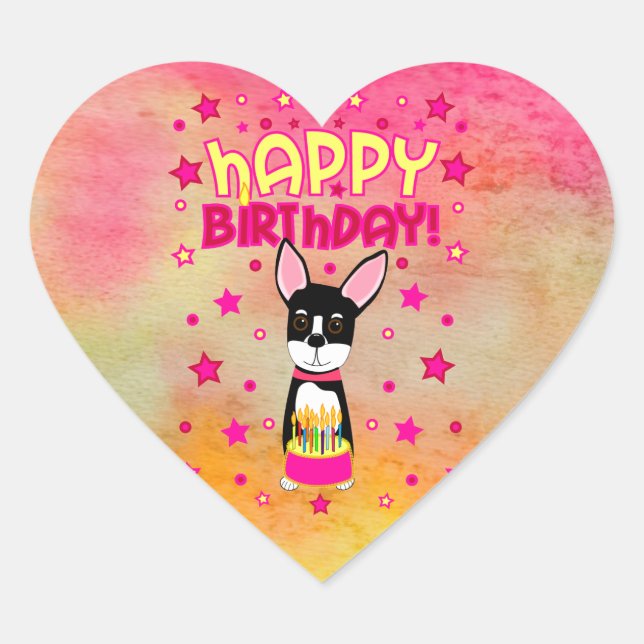 Chihuahua Joyeux Stickers En forme de coeur d'anni (Devant)