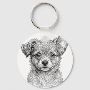 Chihuahua Keychain Black and White Ink Illustratio