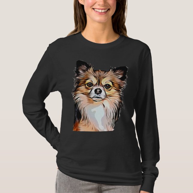 Chihuahua Long Coat Tri Colour T-Shirt (Front)