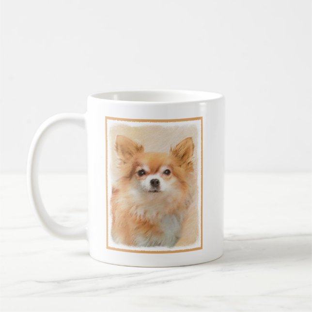 Chihuahua Long-Haired Dog Painting Original Art Coffee Mug (Left)