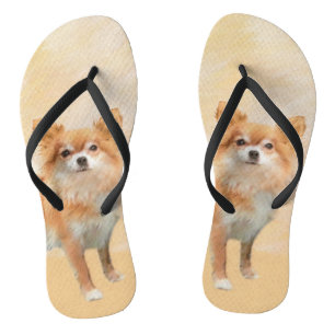 Chihuahua Long-Haired Dog Painting Original Art Flip Flops
