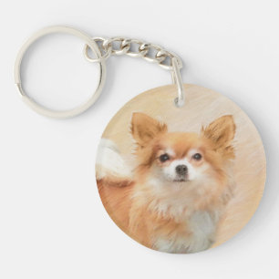 Chihuahua Long-Haired Dog Painting Original Art Keychain