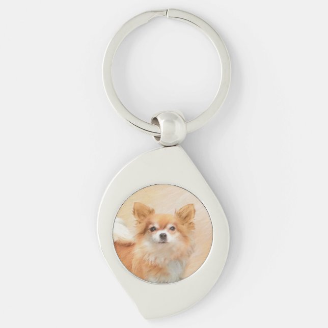 Chihuahua Long-Haired Dog Painting Original Art Keychain (Front)