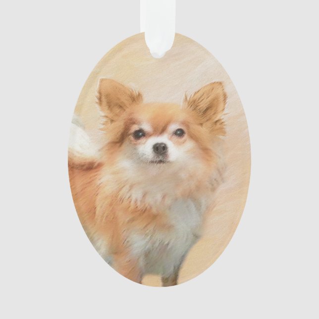 Chihuahua Long-Haired Dog Painting Original Art Ornament (Front)