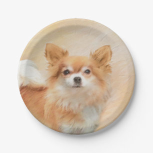 Chihuahua Long-Haired Dog Painting Original Art Paper Plate