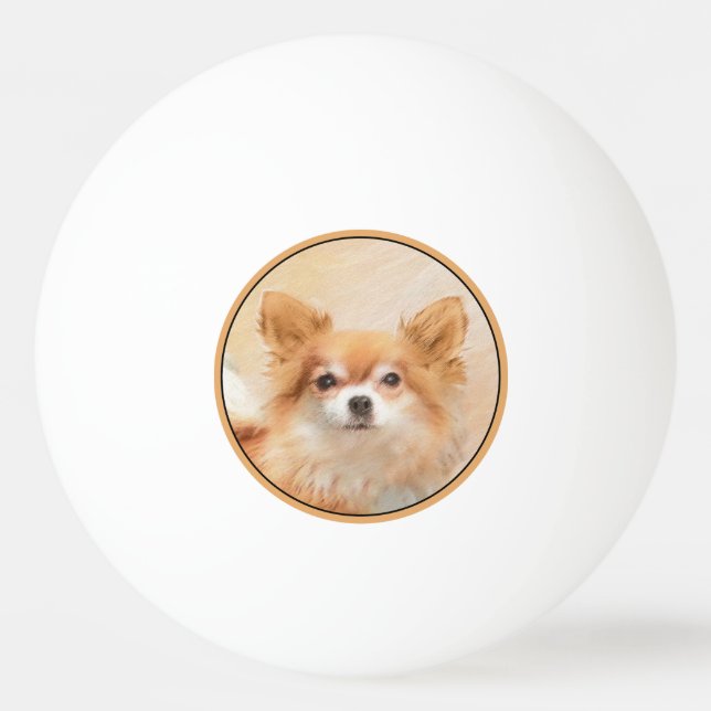Chihuahua Long-Haired Dog Painting Original Art Ping Pong Ball (Front)