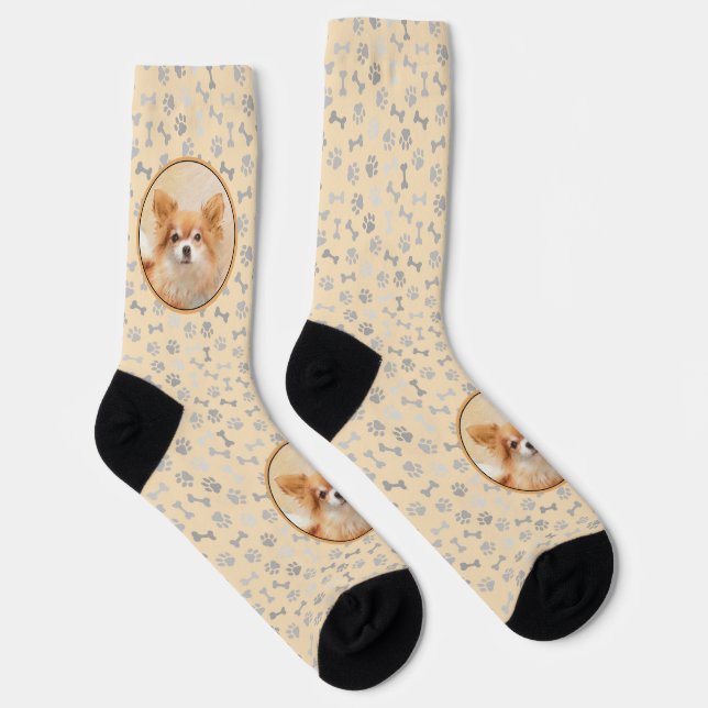 Chihuahua Long-Haired Dog Painting Original Art Socks (Right)