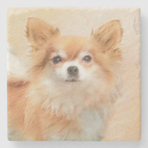 Chihuahua Long-Haired Dog Painting Original Art Stone Coaster
