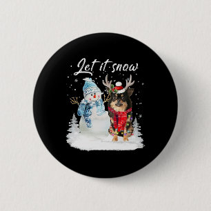 Chihuahua Long Haired Santa Dog Christmas Snowman  2 Inch Round Button