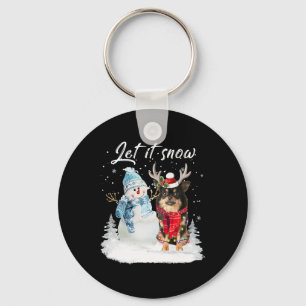 Chihuahua Long Haired Santa Dog Christmas Snowman  Keychain