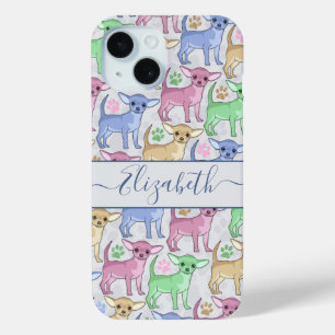 Chihuahua Lover Colorful Pattern Add Name iPhone 15 Case