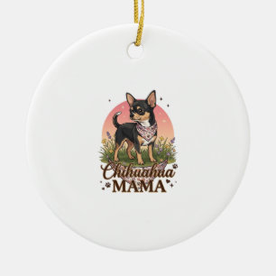 Chihuahua Mama Dog Pink Floral Bandana_1 Ceramic Ornament