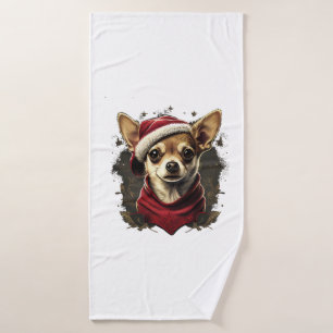 Chihuahua Merry Christmas X-Mas Tree Cute Bath Towel